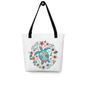 Floral Boho Sea Turtle Tote Bag