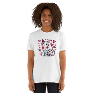 Floral Black Cat and Hearts T-Shirt